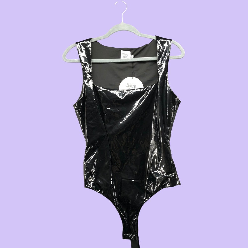 NWT Princess Polly Bartillo Black Faux Leather Square Neck Bodysuit Womens 8